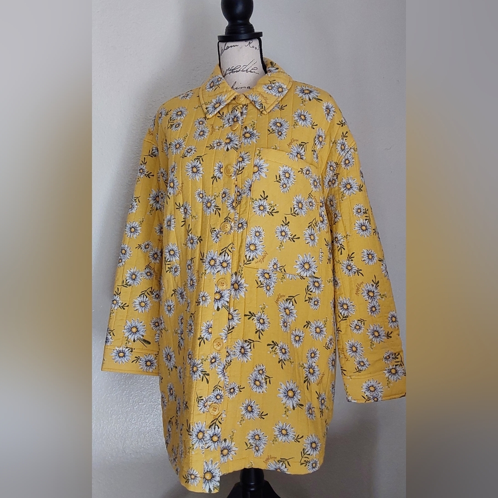 New Avec Les Filles Anthropologie Daisy Floral Quilted Longline Jacket , size L
